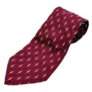 Saks Fifth Avenue Excl 100% Silk Made Italy Mens Necktie Maroon Geometric 4W 58L